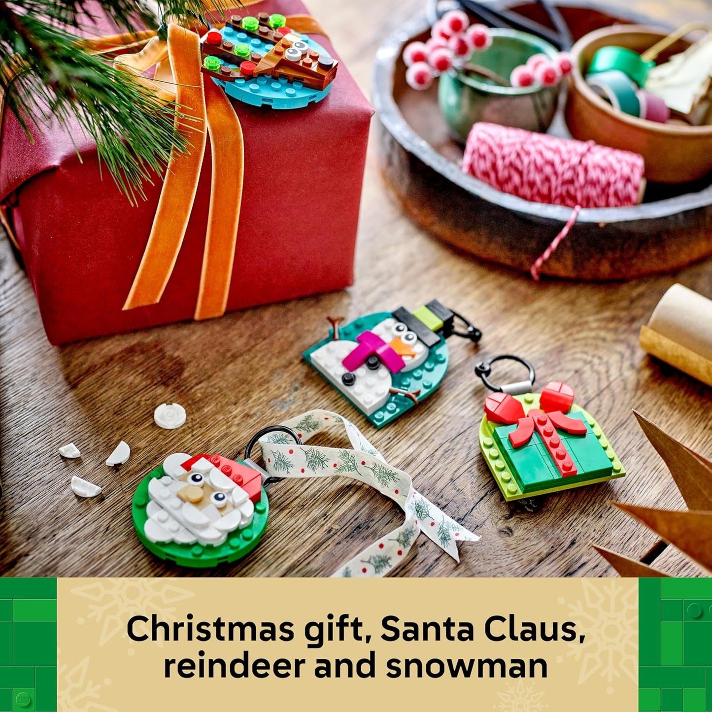 LEGO Christmas Ornament Set, 4 Hanging Decorations: Santa, Snowman & Reindeer, Building Toy for Kids 6+, Model 40744