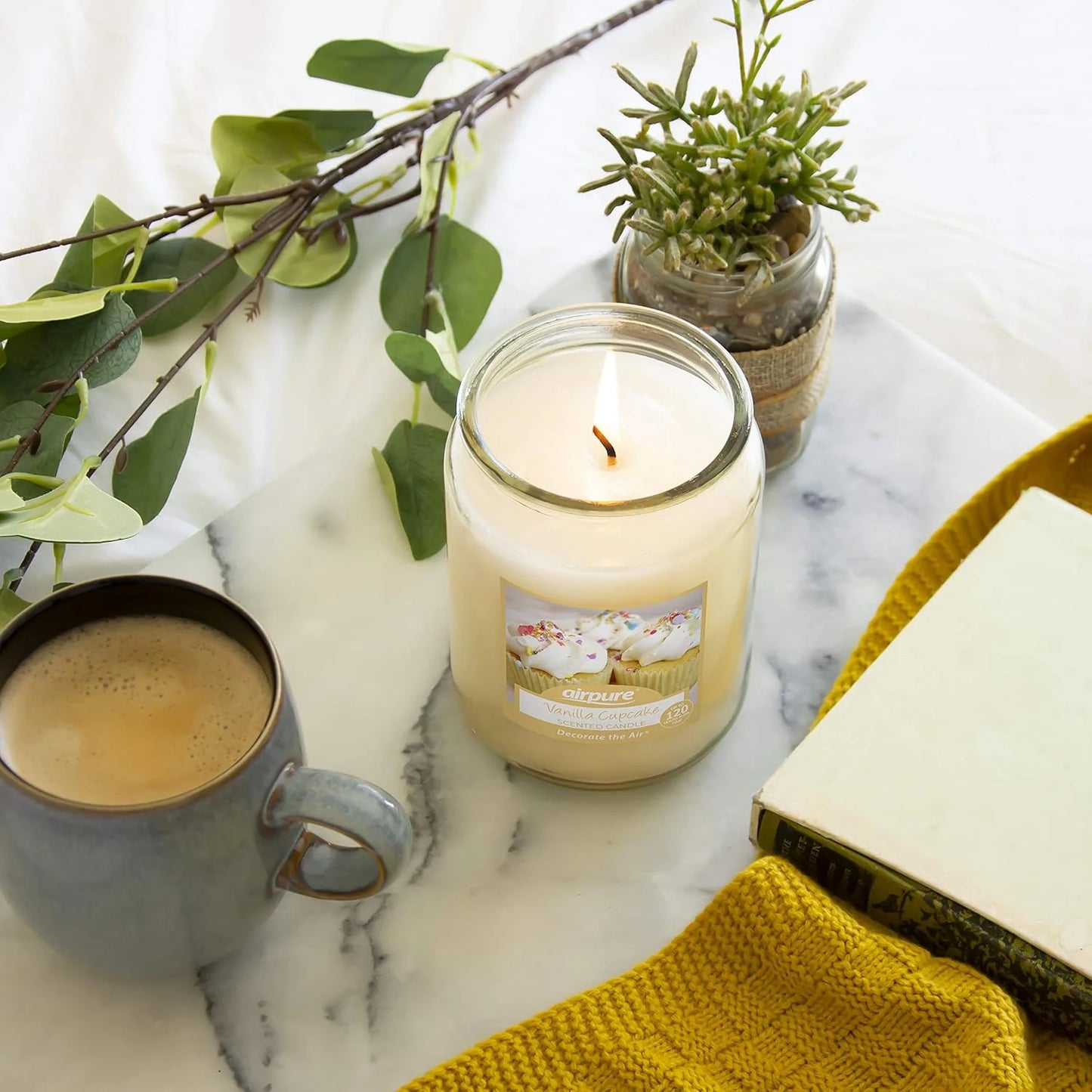 AIRPURE 18oz Vanilla Cupcake Scented Large Jar Candle, 120-Hour Burn, Aromatherapy for Bedroom, Bathroom, Living Room & Office