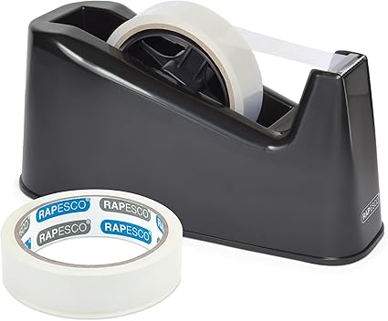 Rapesco 1540 Heavy Duty Tape Dispenser with 2 Rolls, Black