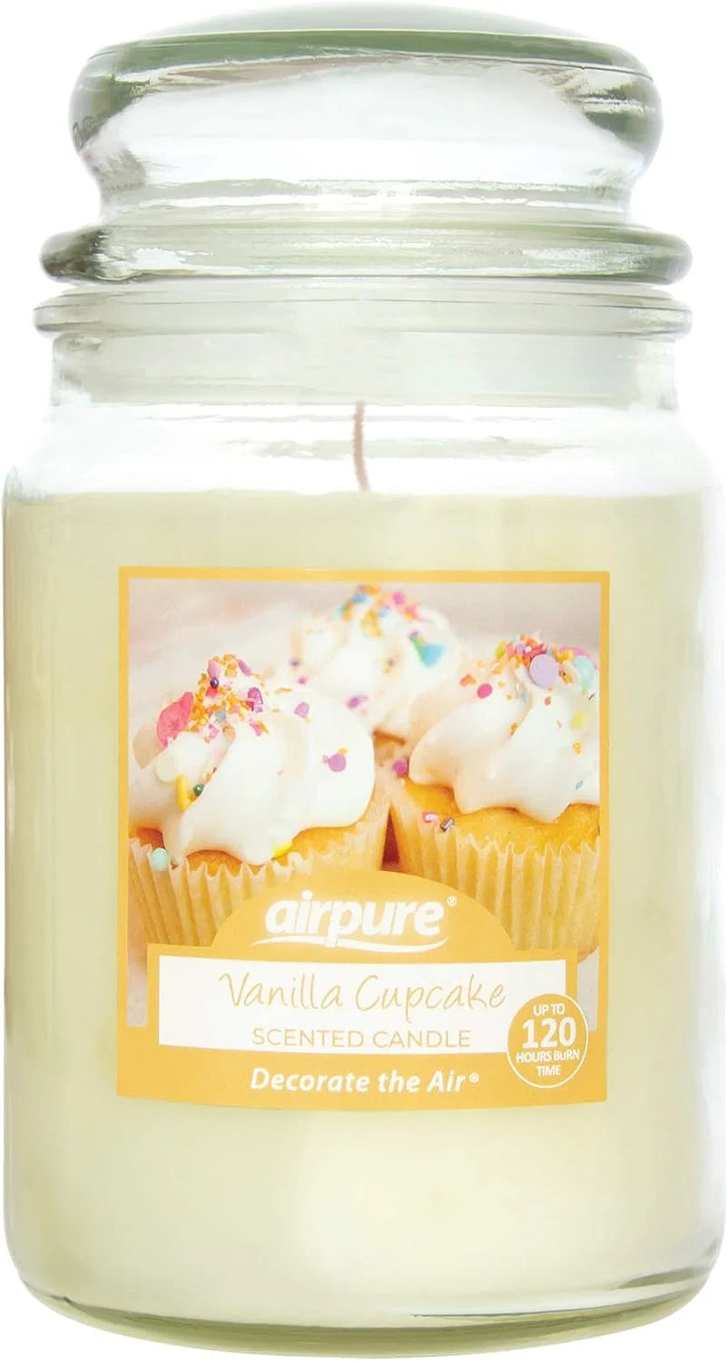 AIRPURE 18oz Vanilla Cupcake Scented Large Jar Candle, 120-Hour Burn, Aromatherapy for Bedroom, Bathroom, Living Room & Office