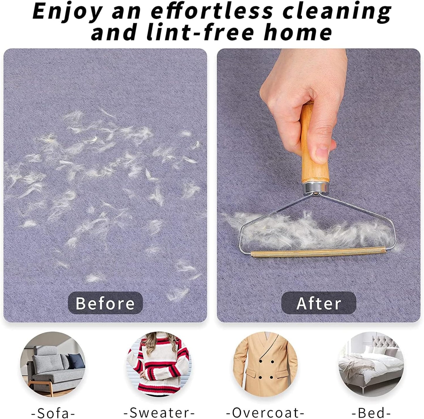 Portable Lint Remover, Reusable Double-Sided Carpet and Clothes Fuzz Shaver, Pet Hair and Dust Remover, 1 Pack
