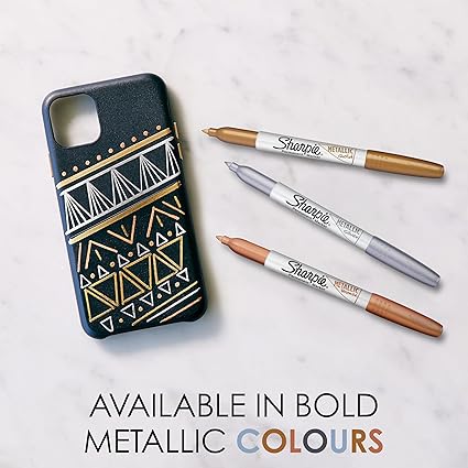 Sharpie Permanent Markers | Fine Point for Bold Details | Assorted Metallic Colours | 3 Marker Pens