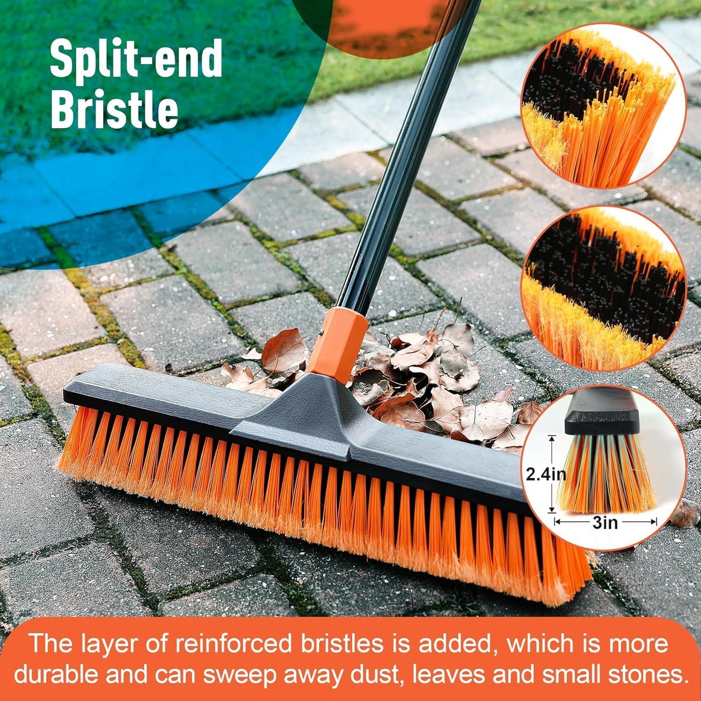 Garden Broom, Yard Brush Heavy Duty Outdoor 2-1, 50&66in, suitable for Schools, Factories, Garden Broom Outdoor,Sweeping Brush (17.7in)