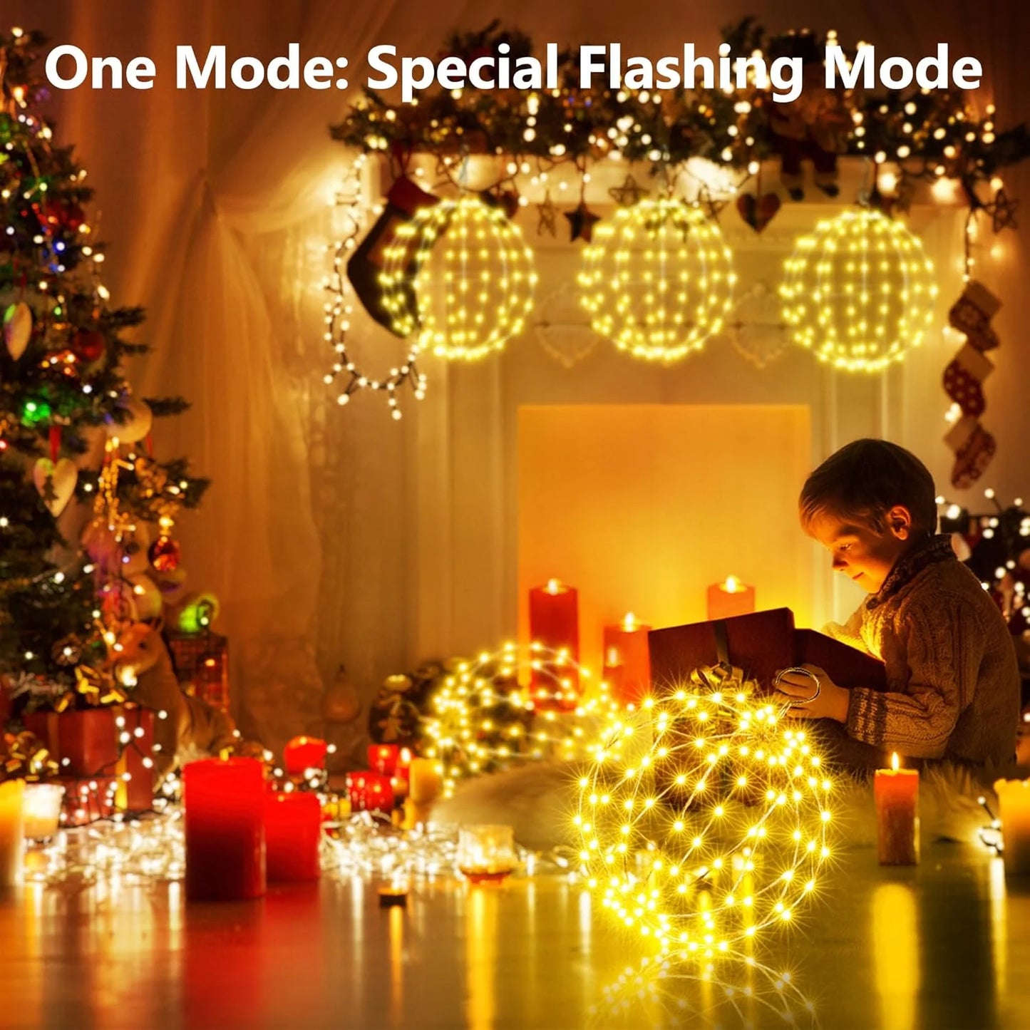 iBaycon Outdoor Christmas Hanging Ball Lights, Warm White LED Fairy Lights with Timer, Waterproof Foldable Sphere Decorations, Mains Powered, 2 Pack (33cm & 28cm)