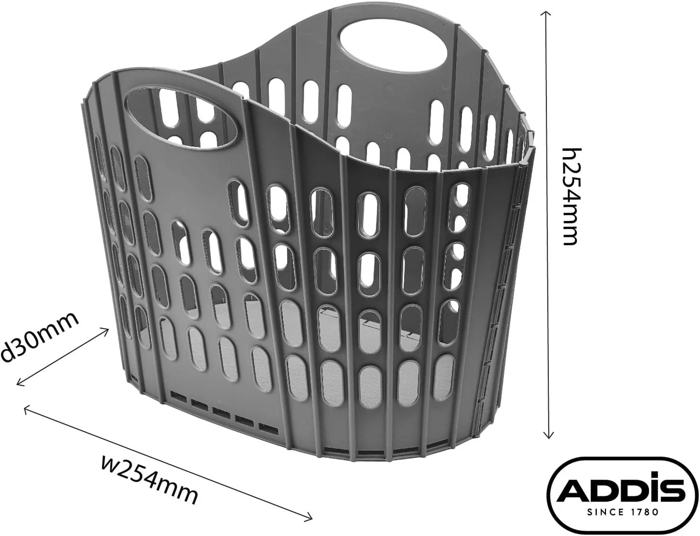 Addis Flat Easy Store Laundry Basket Hamper, Dark Grey, 38 Litre
