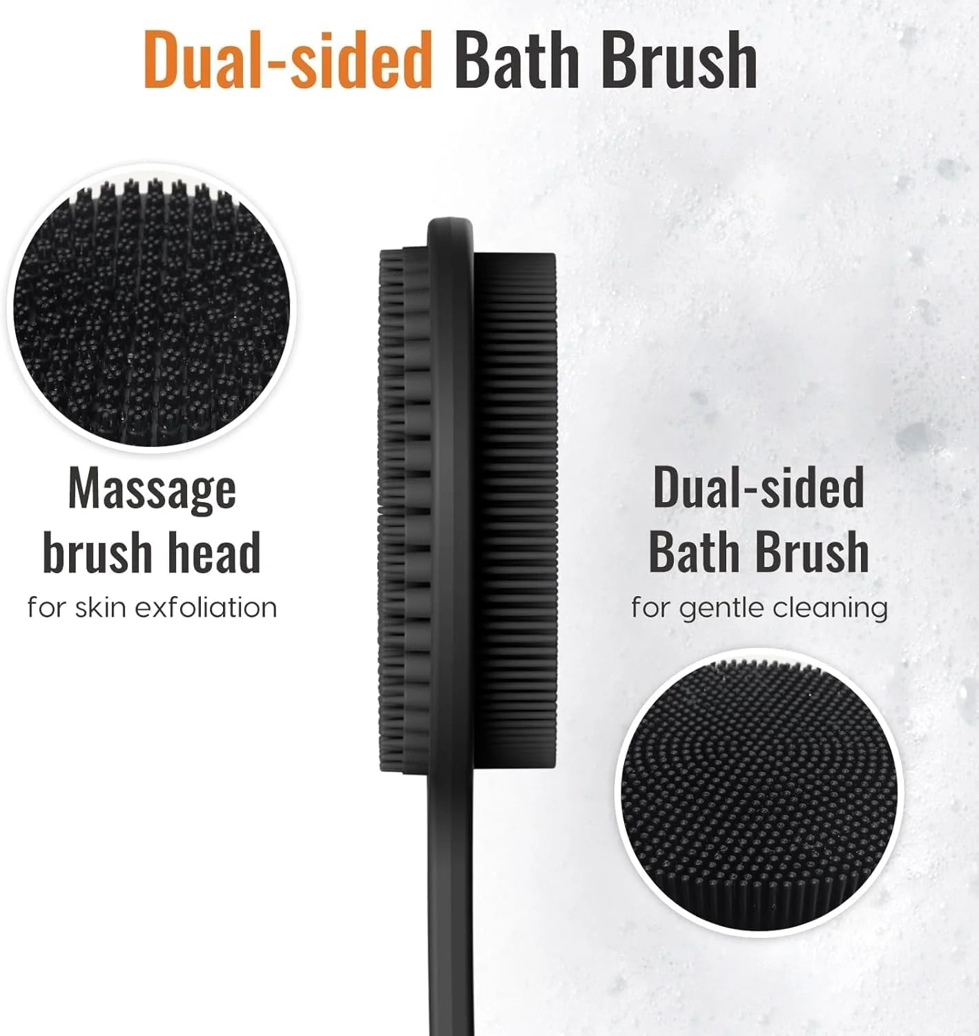 Silicone Body Scrubber with Long Handle, Double-Sided Shower Brush for Exfoliating and Massage