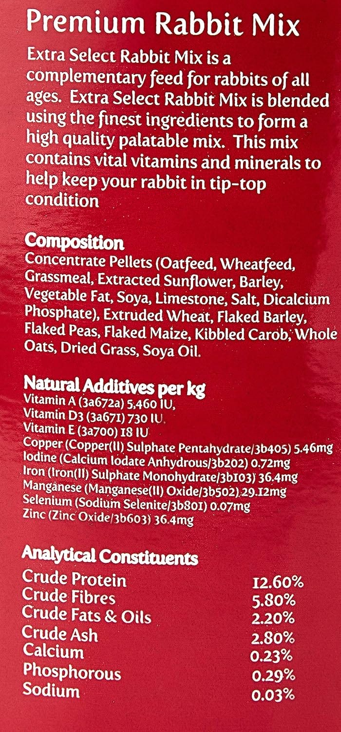 Extra Select Premium Rabbit Mix Bucket 5L - Balanced Complementary Feed with Pellets, Forage, Vitamins & Minerals (Packaging may vary)