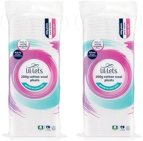 Lil-Lets Cotton Wool Round Pads, 200 Count, Certified Organic, 100% Pure Cotton Wool, Soft and Absorbent, Gentle on Skin, Dermatologically Tested, Bulk Pack