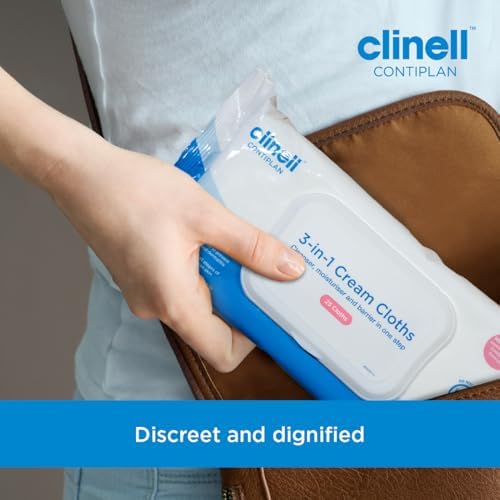Clinell CONTIPLAN Incontinence Cleansing Cloths with Barrier Cream - All in One Cleansing Wipes Cleanses, Soothes and Moisturises - Pack of 25 Cloths