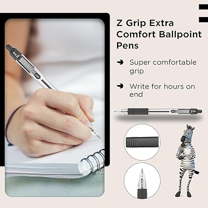 Zebra Z-Grip Black Ballpoint Pens, 8-Pack, Retractable with Pocket Clip, Black Ink, Multipack for Everyday Use