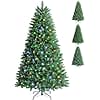 Pre-Lit 6ft Artificial Christmas Tree, Slim PVC Xmas Tree with 1400 Branch Tips, 350 Multicolour LED Lights and 9 Lighting Modes for Holiday Decoration