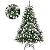 GIGALUMI 4ft Fold-Out Artificial Christmas Tree with Snow and Real Pine Cones, Retractable Indoor Pine Xmas Decoration