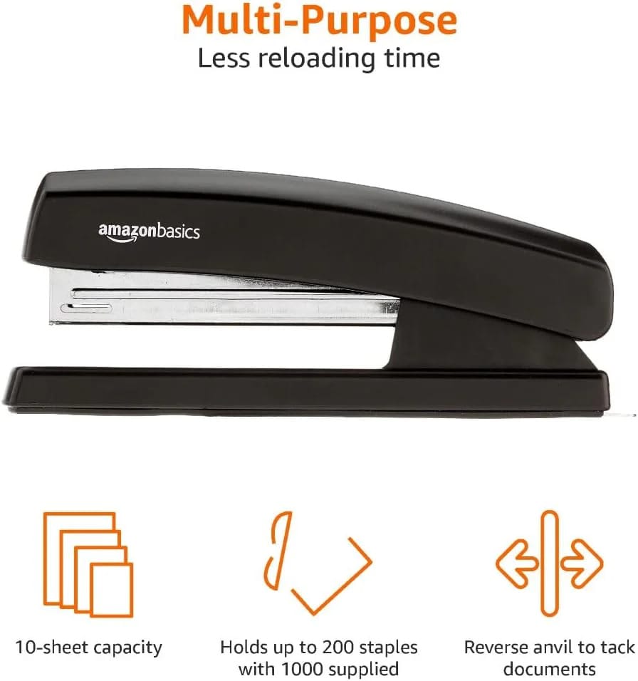 Basics Stapler with 1000 Staples, Matte Black