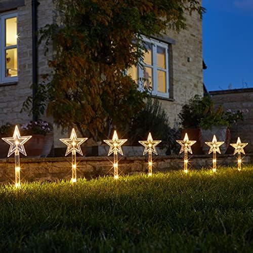 Marco Paul Set of 8 Christmas Star Stake Lights, 40 LED Battery Operated Outdoor Pathway Decorations for Garden and Lawn (35cm)