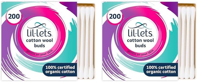 Lil-Lets Cotton Wool Round Pads, 200 Count, Certified Organic, 100% Pure Cotton Wool, Soft and Absorbent, Gentle on Skin, Dermatologically Tested, Bulk Pack