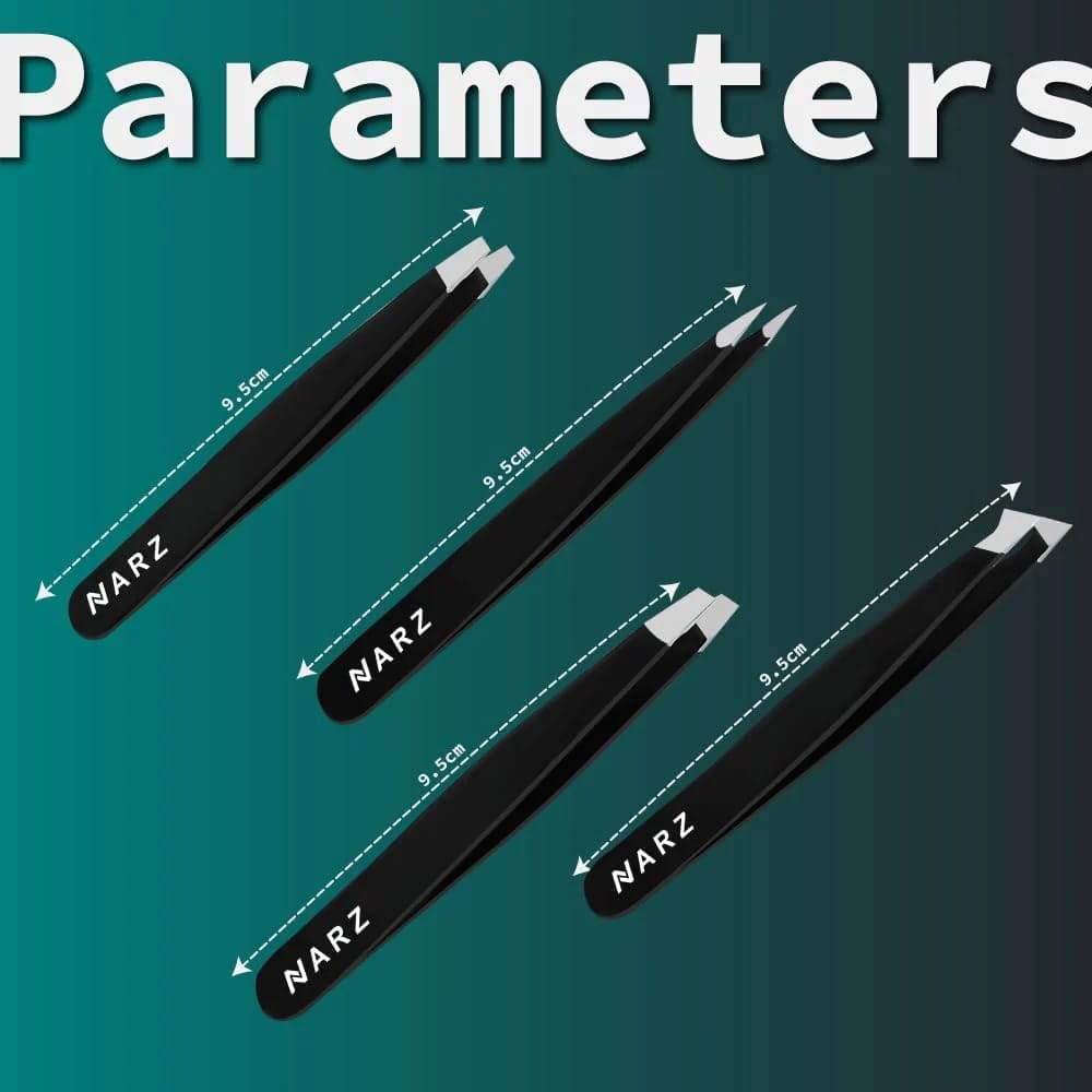 NARZ 4Pcs Professional Tweezer for Facial Hair Women & Men Stainless Steel Precision Tweezers for Ingrown Hair Tweezers for Men & Women (Black Set)