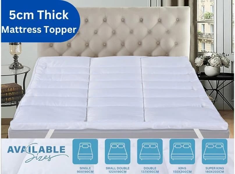 Hotel Quality Box Stitched Microfibre Mattress Topper 5cm Super soft Heavy Fill Orthopaedic Anti Allergy Quilted Mattress Topper (Double,137Cm X190cm)