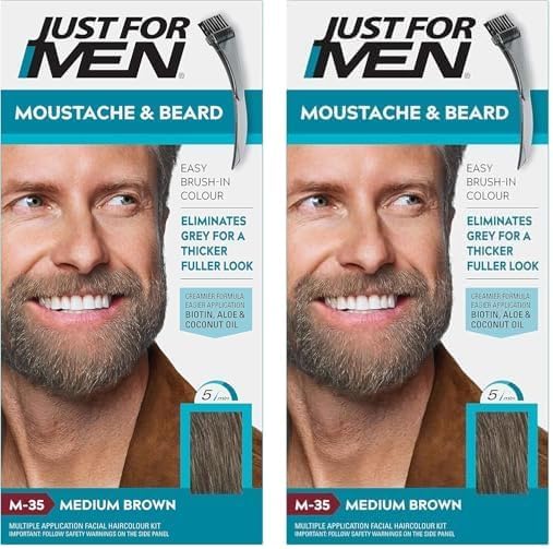 Just for men Moustache & Beard Medium Brown Dye, Eliminates Grey for a Thicker & Fuller Look � M35