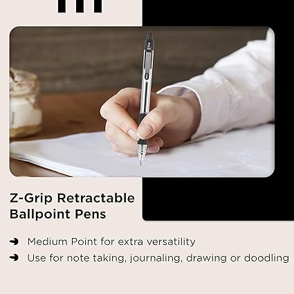 Zebra Z-Grip Black Ballpoint Pens, 8-Pack, Retractable with Pocket Clip, Black Ink, Multipack for Everyday Use