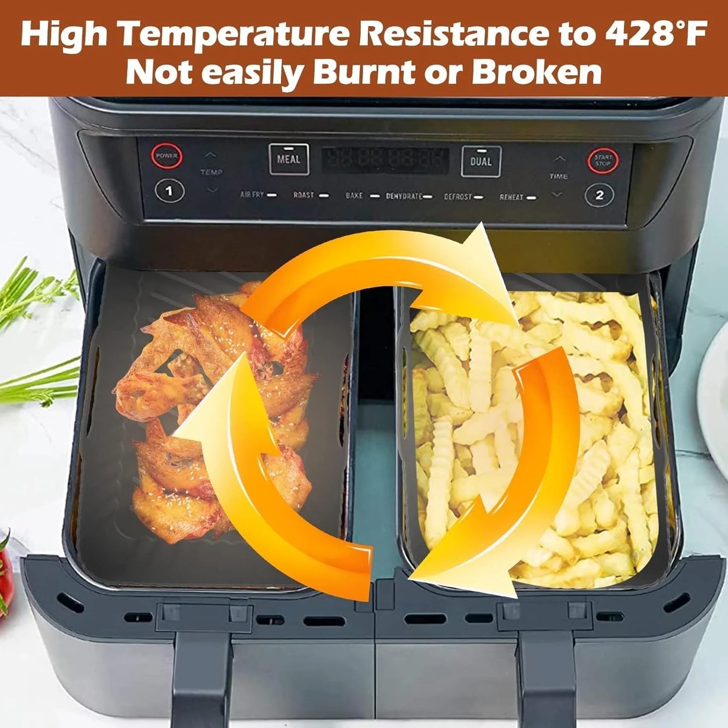 2-Pack Silicone Air Fryer Liners for Ninja Foodi AF300UK, Reusable Dual Basket Liners, 7.6L Accessories for Dual Zone Air Fryer