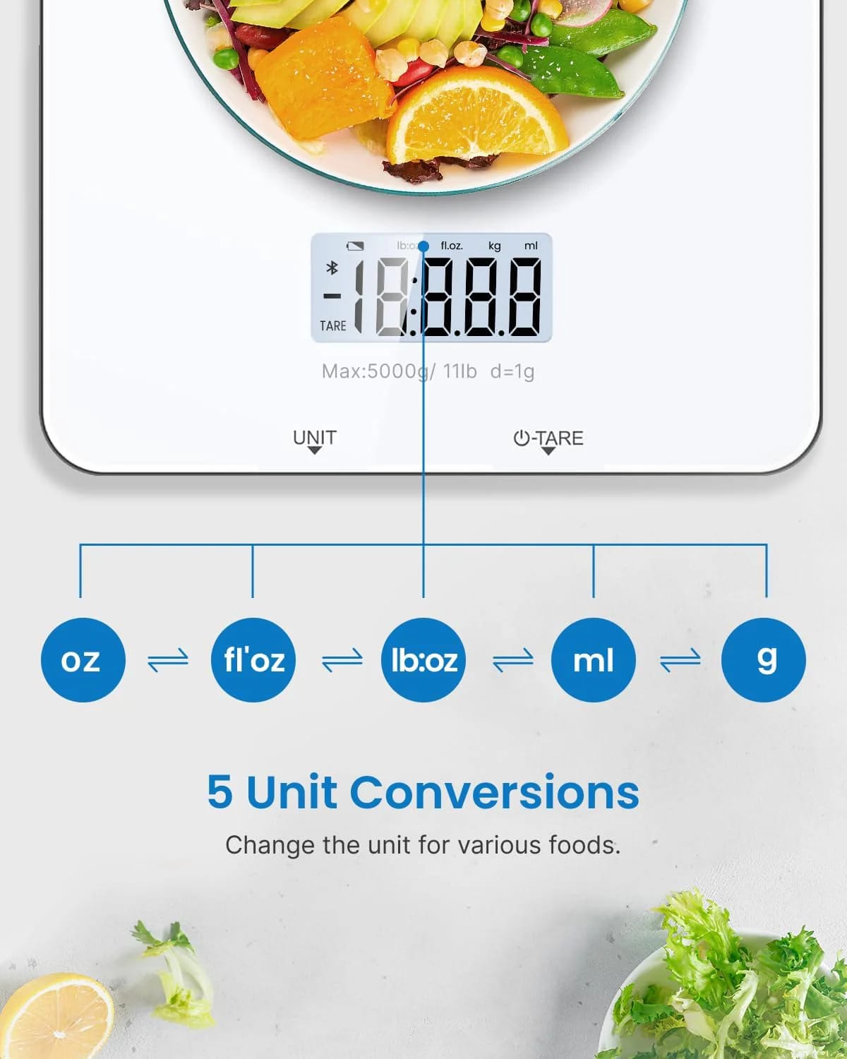 RENPHO Kitchen Scales for Accuracy Measurements, Smart Food Scales with App Food Database Nutritional Calculator, Food Weighing Scales for Baking, Weight Loss, Calorie Counting, 5 Units Conversion