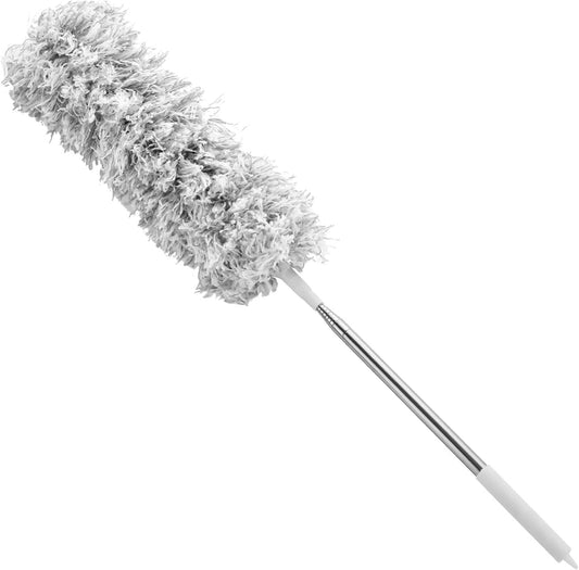 Feather Duster,Extendable Duster Microfiber Long Extension Pole Scratch Resistant Cover, Washable, Cleaning High Ceiling Fans, Blinds, Cobweb (Grey)