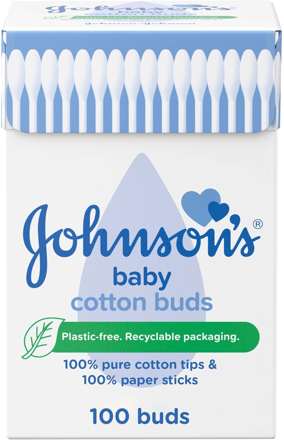 "Johnson's Baby Cotton Buds, 200 Pack – 100% Pure Cotton with Paper Sticks, Plastic-Free, for Cleaning Delicate Areas"