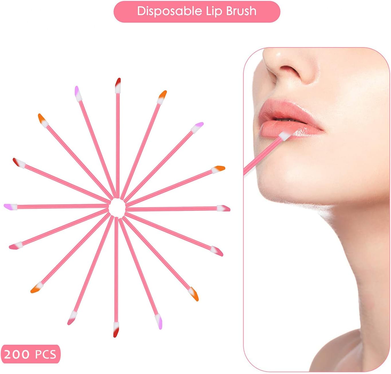 200 PCS Disposable Lip Brush Wands, Lipstick Applicator Lip Gloss Concealer Brushes