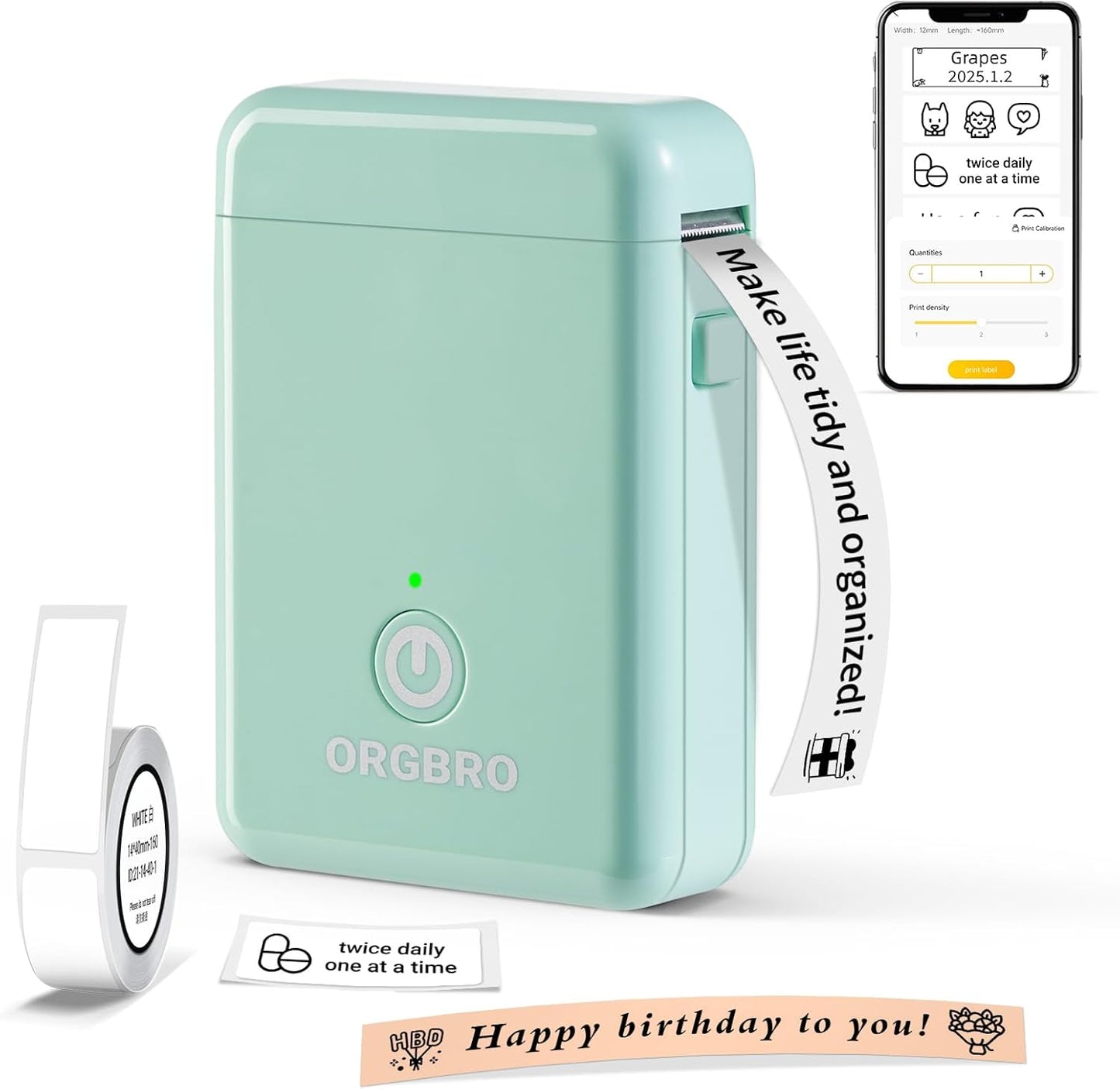 ORGBRO X1 Label Maker Machine with Tape Thermal Portable Bluetooth Label Printer for Smartphones Mini Handheld Sticker Maker with Multiple Templates for School Office Home Kitchen Organization, White