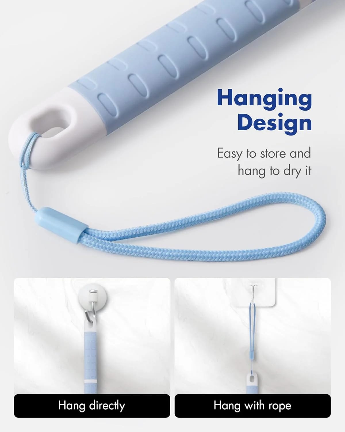 Back Scrubber Body Shower Brush: Anti Slip Long Handle Bath Brush with Stiff and Soft Bristles - Showering Exfoliator Wet or Dry Brushing for Women, Men, Elderly (Blue)