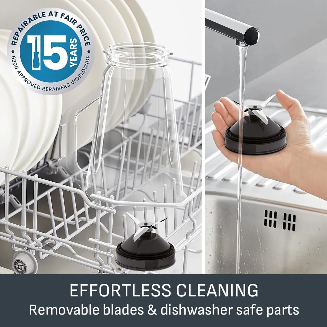 Tefal Blendforce II Blender, 2L Plastic Jug, 600W, 4 Stainless Steel Blades, 2 Speeds + Pulse, Black, BL420840