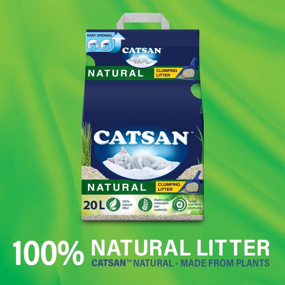 CATSAN - Natural Clumping Cat Litter - 20 L - Biodegradable Extra Absorbent - No Smell - Bulk Cat Litter