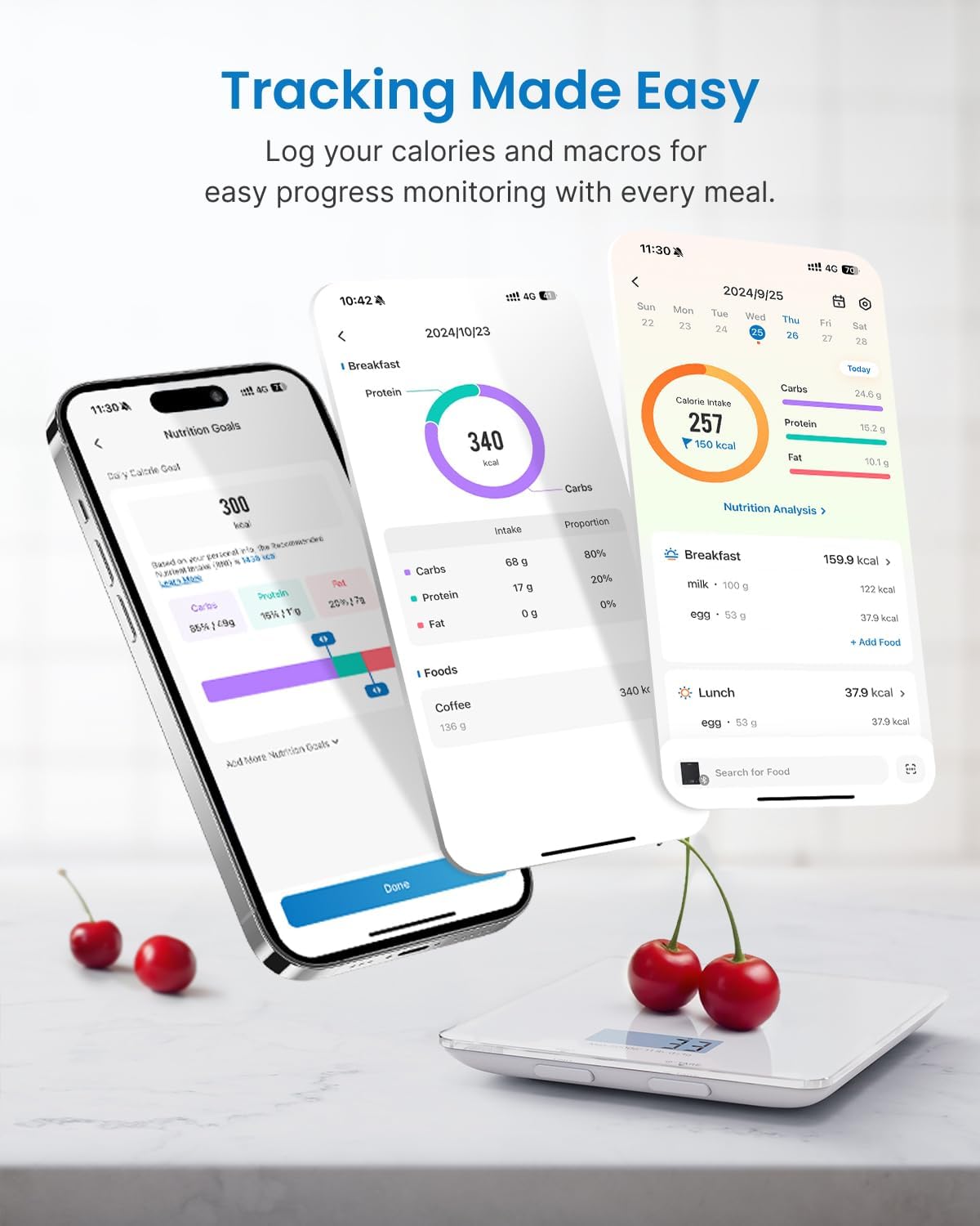 RENPHO Kitchen Scales for Accuracy Measurements, Smart Food Scales with App Food Database Nutritional Calculator, Food Weighing Scales for Baking, Weight Loss, Calorie Counting, 5 Units Conversion