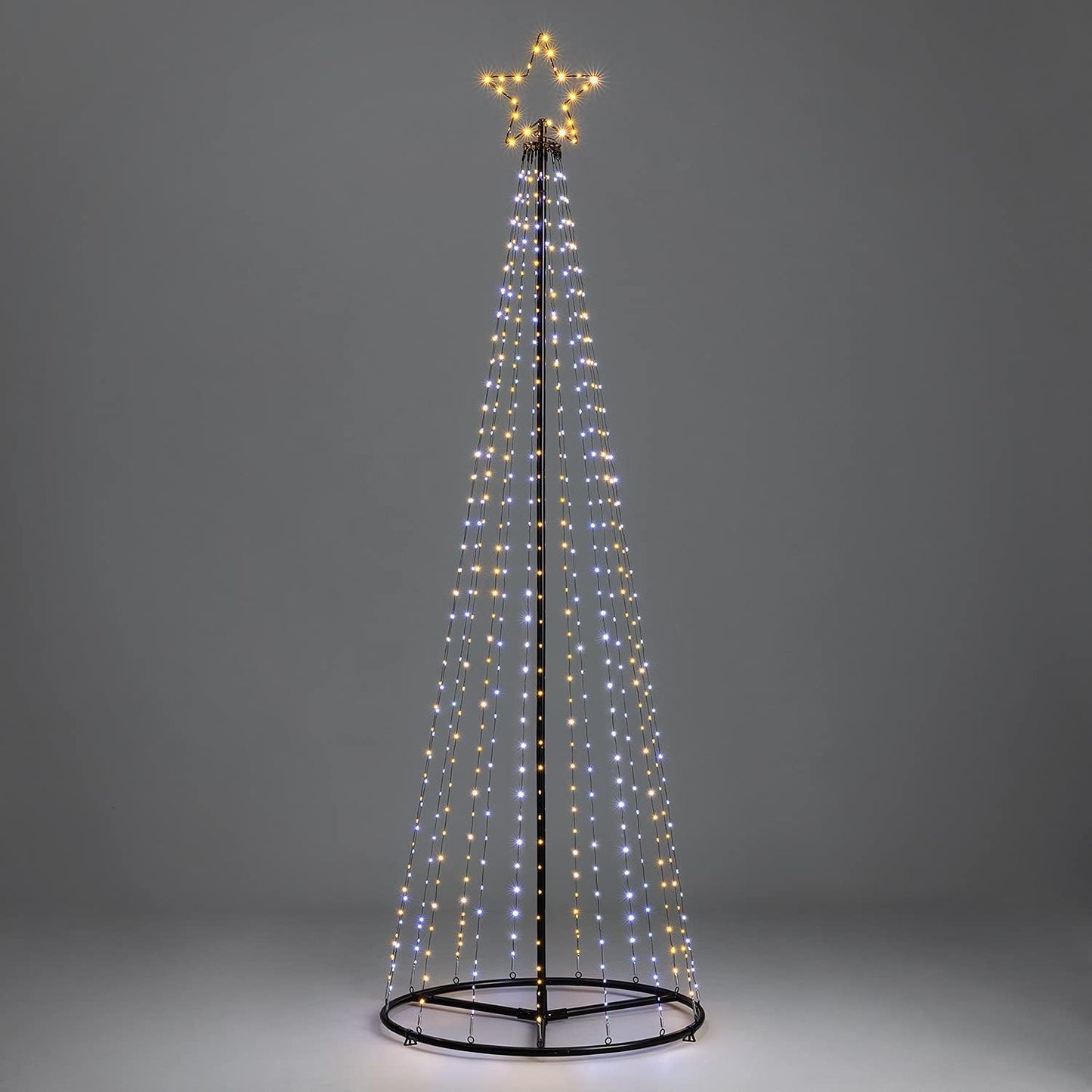 Christow Maypole Christmas Tree, 2.1m Light Up Outdoor Decoration with Flashing Warm White and White Micro LED Lights, Mains Operated