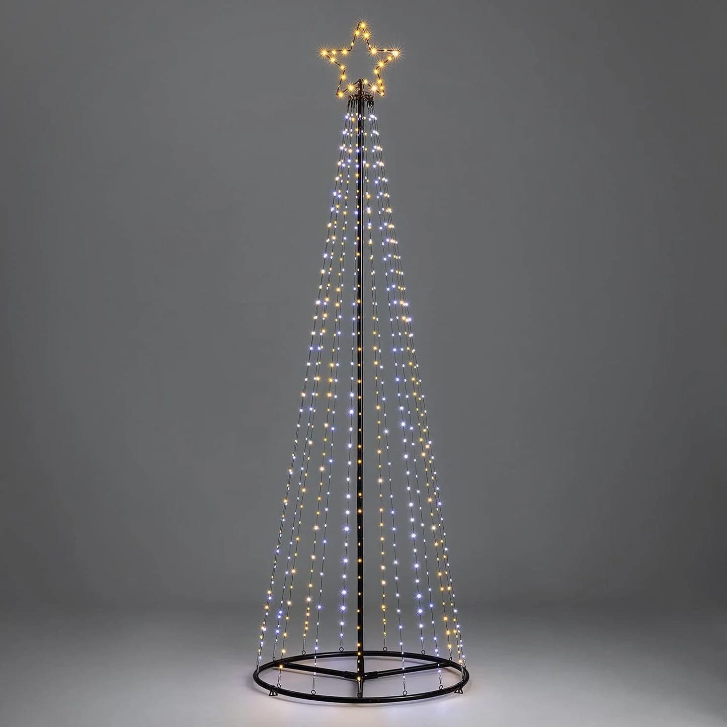 Christow Maypole Christmas Tree, 2.1m Light Up Outdoor Decoration with Flashing Warm White and White Micro LED Lights, Mains Operated