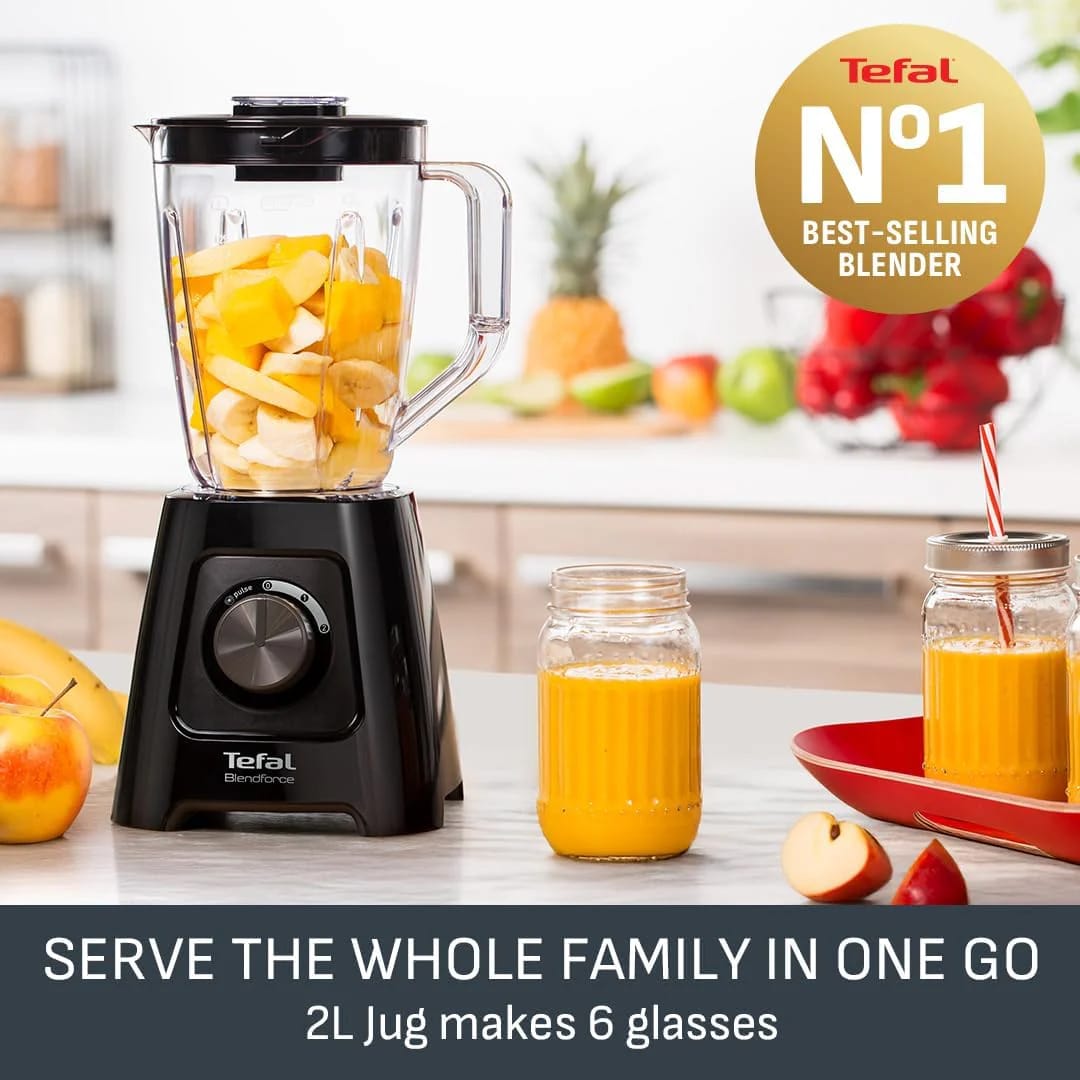 Tefal Blendforce II Blender, 2L Plastic Jug, 600W, 4 Stainless Steel Blades, 2 Speeds + Pulse, Black, BL420840