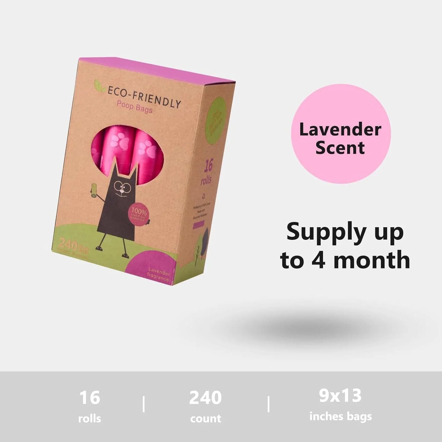 Nineaccy Biodegradable Dog Poo Bags with Holder-240 Large Poop Bags, Corn Starch Blended Compostable Poo Bag, Extra Thick Strong Leak Proof Poop Waste Bag for Dogs (Pink)