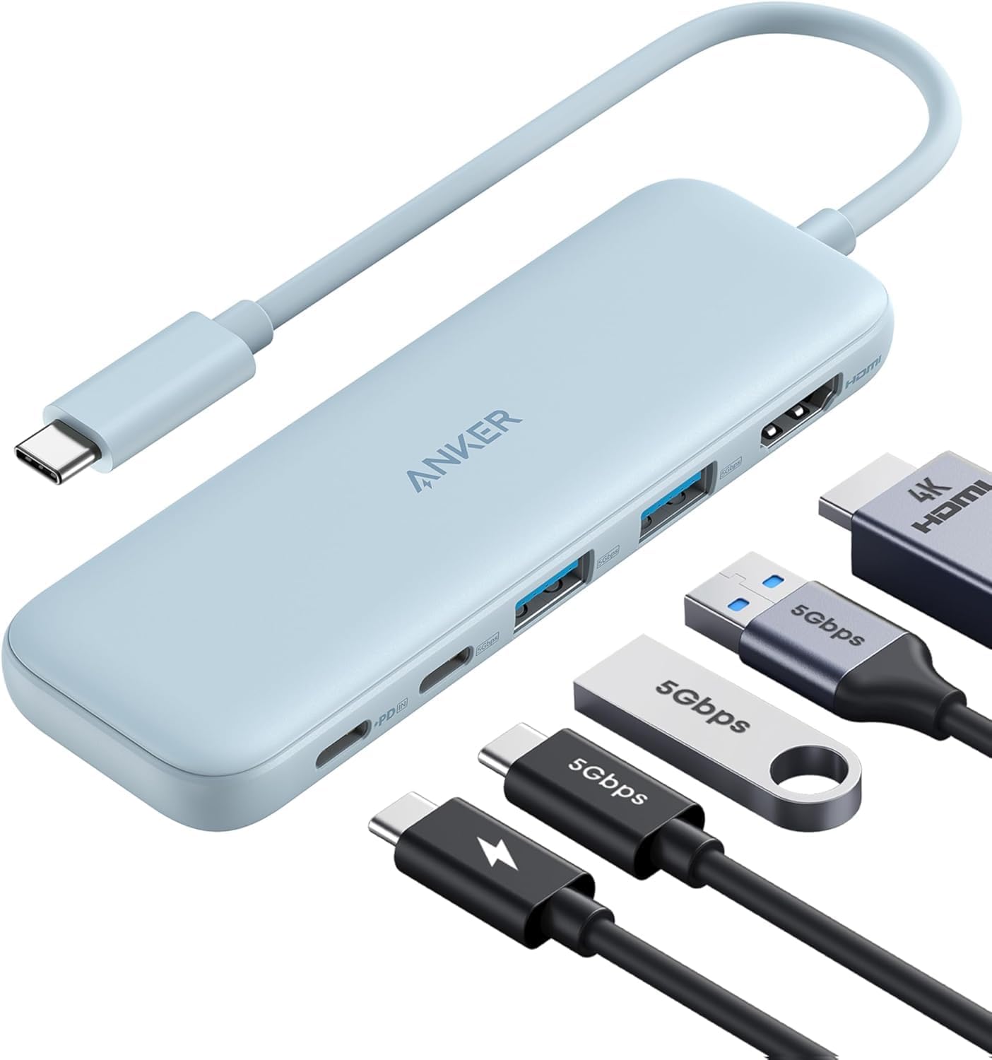 Anker USB C Hub, 5-in-1 USBC to HDMI Splitter with 4K Display, 1 x Powered USB-C 5Gbps & 2×Powered USB-A 3.0 5Gbps Data Ports for MacBook Pro, MacBook Air, Dell and More