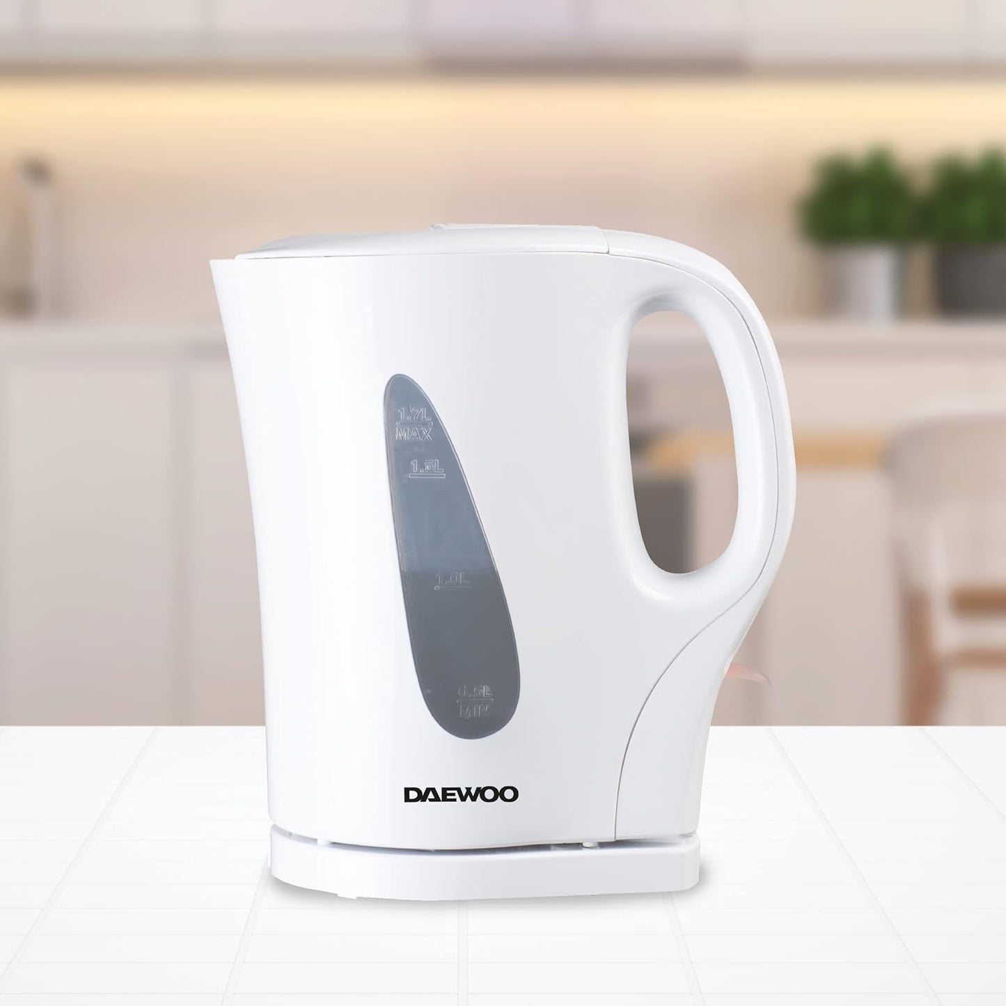 Daewoo Essentials 1.7L Fast Boil Electric Kettle – White Plastic Cordless Jug with Auto Shut-Off & Boil-Dry Protection, Compact, Easy to Use & Clean