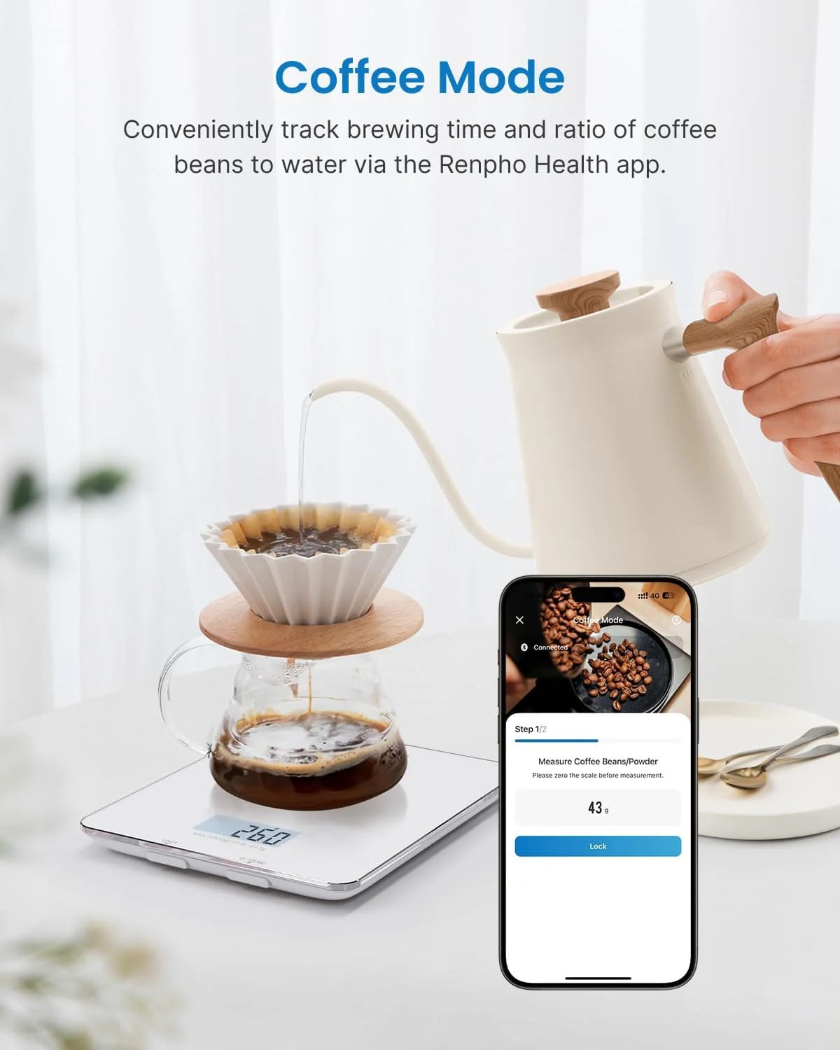 RENPHO Kitchen Scales for Accuracy Measurements, Smart Food Scales with App Food Database Nutritional Calculator, Food Weighing Scales for Baking, Weight Loss, Calorie Counting, 5 Units Conversion