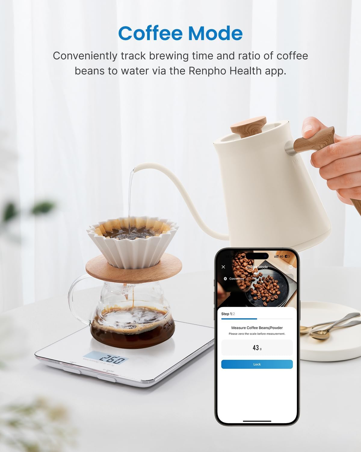 RENPHO Kitchen Scales for Accuracy Measurements, Smart Food Scales with App Food Database Nutritional Calculator, Food Weighing Scales for Baking, Weight Loss, Calorie Counting, 5 Units Conversion