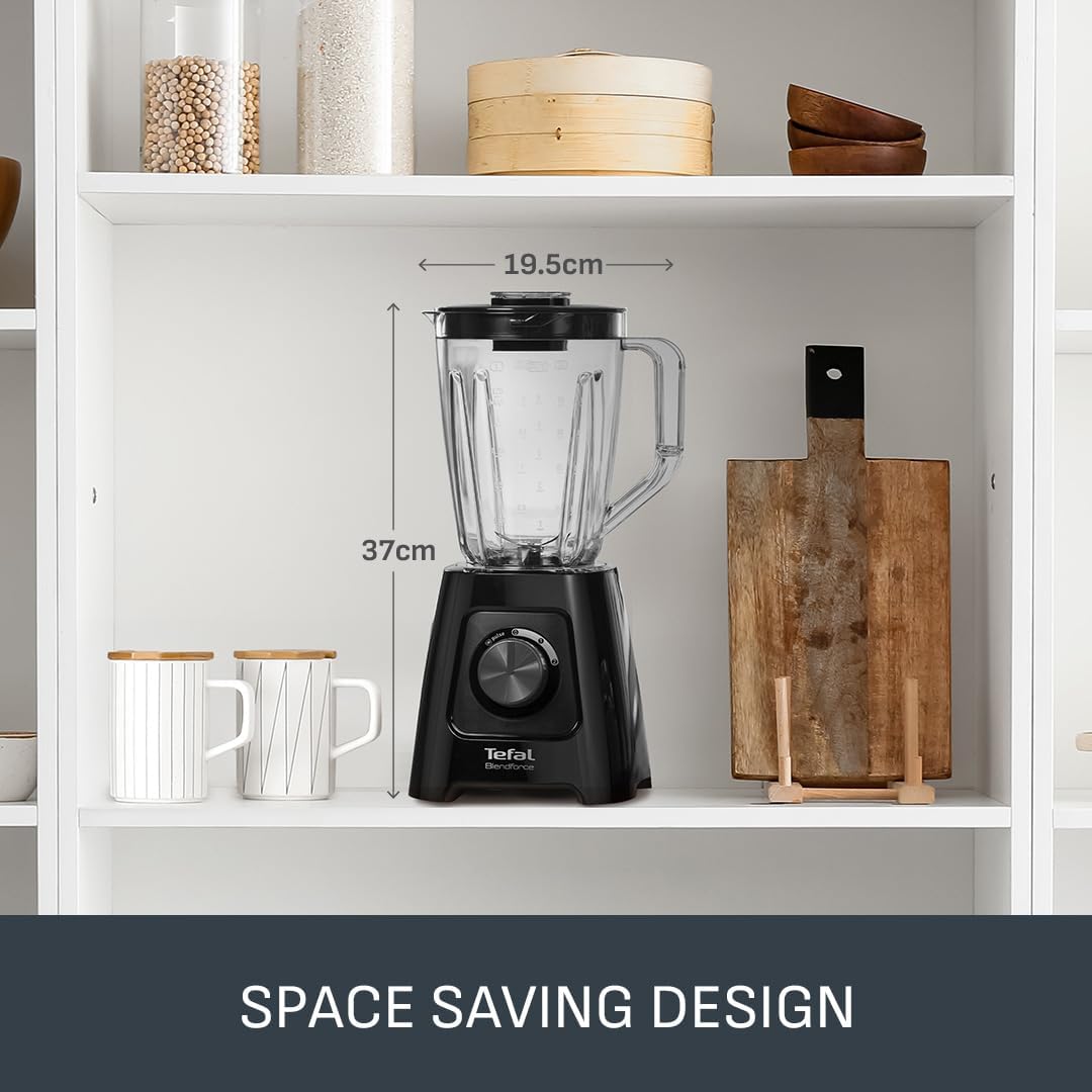 Tefal Blendforce II Blender, 2L Plastic Jug, 600W, 4 Stainless Steel Blades, 2 Speeds + Pulse, Black, BL420840