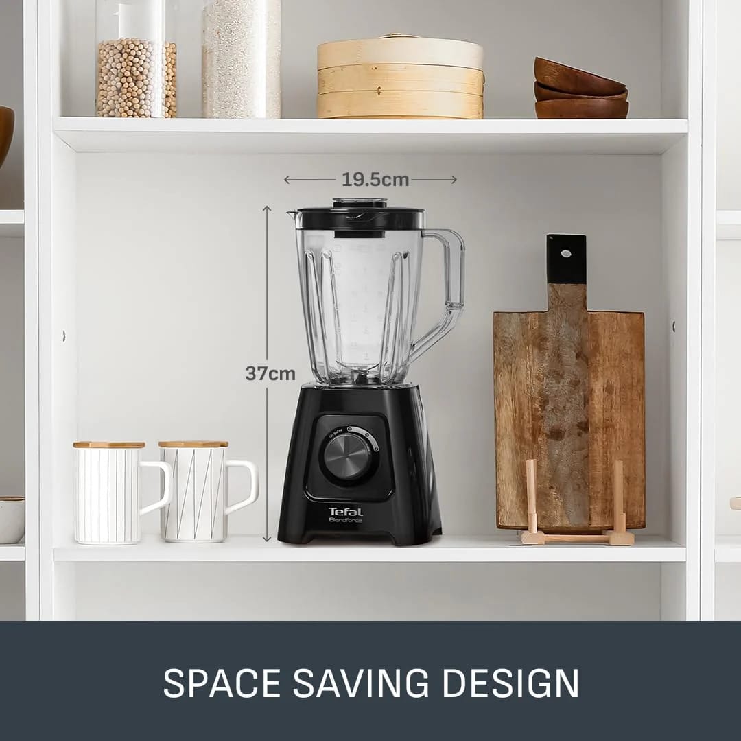 Tefal Blendforce II Blender, 2L Plastic Jug, 1.25L Effective Capacity, 600W, 4 Removable Stainless Steel Blades, Smoothie, Ice Crush, 2 Speeds + Pulse, Kitchen Shakes Maker, Black, BL420840