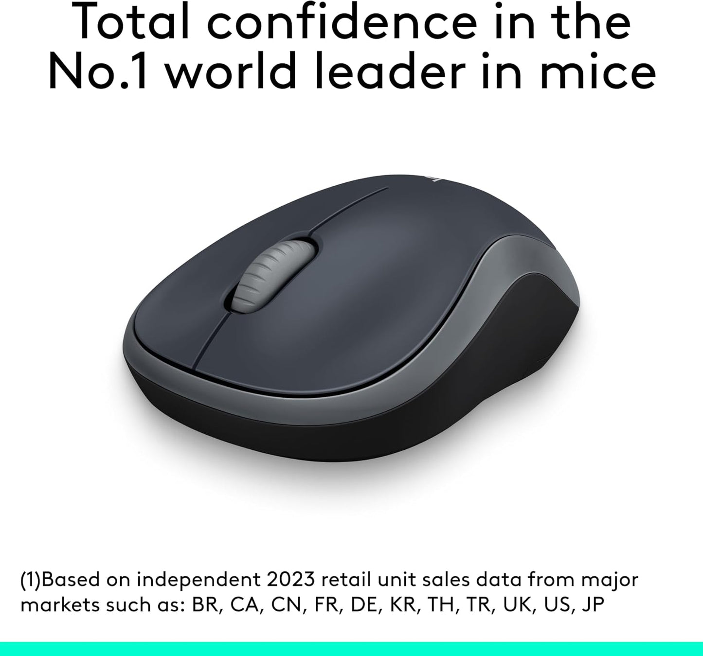 Logitech M185 Wireless Mouse, 2.4GHz with USB Mini Receiver, 12-Month Battery Life, 1000 DPI Optical Tracking, Ambidextrous, Compatible with PC, Mac, Laptop - Grey