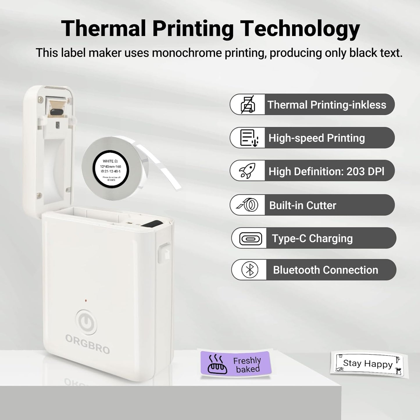 ORGBRO X1 Label Maker Machine with Tape Thermal Portable Bluetooth Label Printer for Smartphones Mini Handheld Sticker Maker with Multiple Templates for School Office Home Kitchen Organization, White