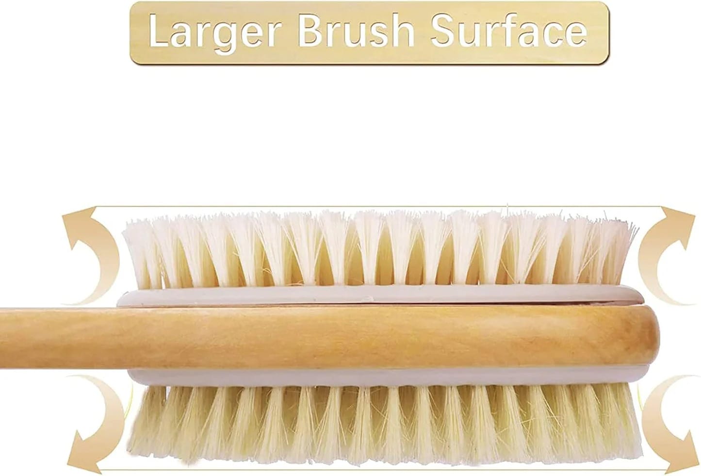 Metene Back Scrubber for Shower, Shower Brush for Exfoliating Skin and A Soft Scrub, Double-sided Body Brush Head for Wet or Dry Brushing, Long Wooden Handle Cleans the Body Easily