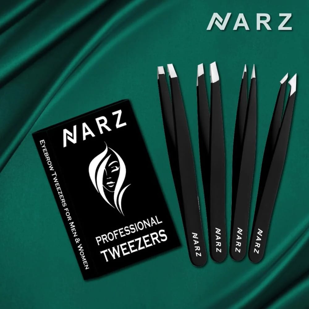 NARZ 4Pcs Professional Tweezer for Facial Hair Women & Men Stainless Steel Precision Tweezers for Ingrown Hair Tweezers for Men & Women (Black Set)