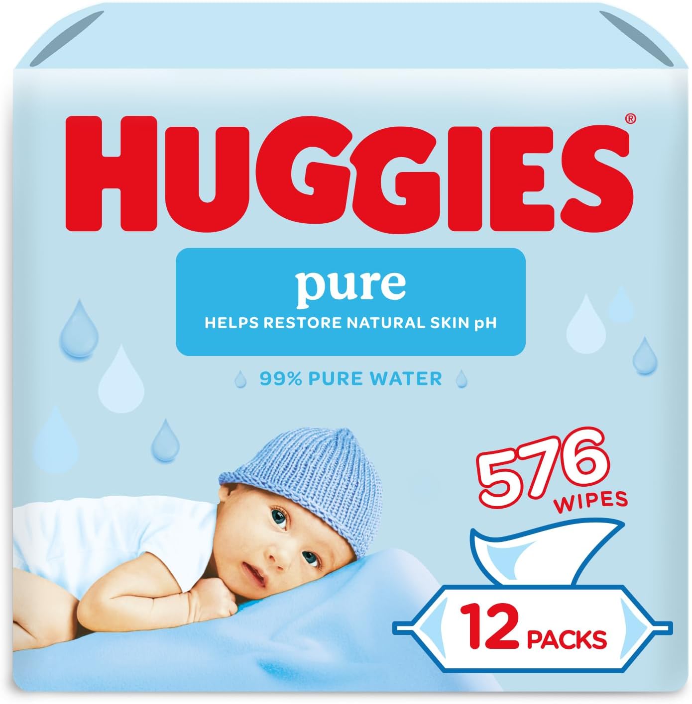 Huggies Pure Baby Wipes, 18-Pack (1008 Wipes), 99% Water, Fragrance-Free, Gentle Cleaning and Protection, Natural Wet Wipes