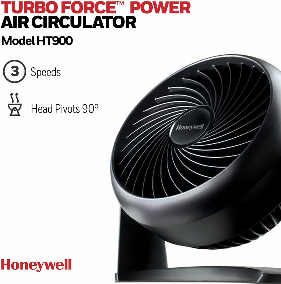 Honeywell TurboForce Power Fan (Quiet Operation Cooling, 90° Variable Tilt, 3 Speed Settings, Wall Mount Feature, Table Fan) HT900E