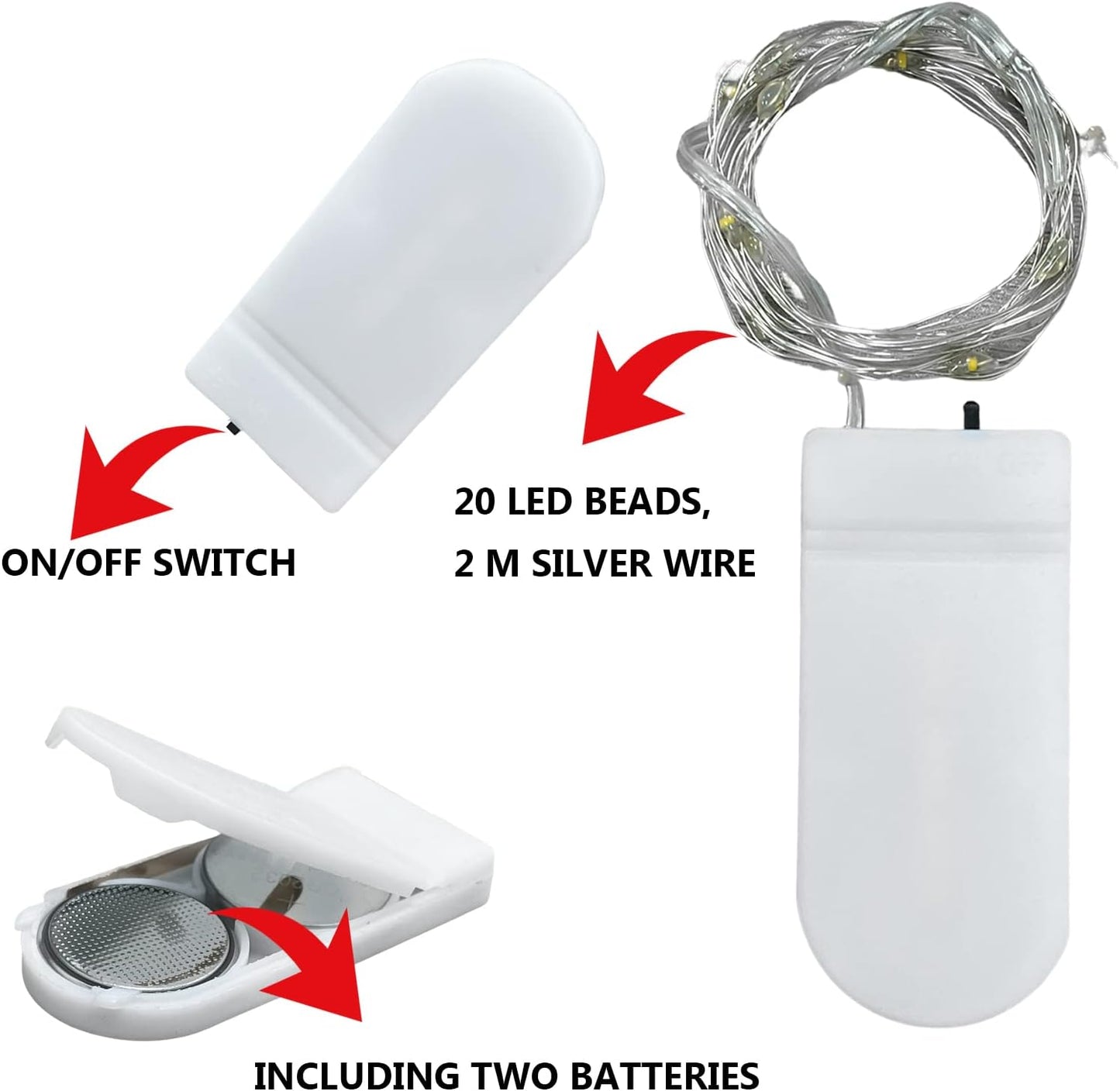 Jsdoin Fairy Lights, 6 Pack 2m 20 LED Battery Operated Copper Wire String Lights for Indoor and Outdoor Decoration, Cool White